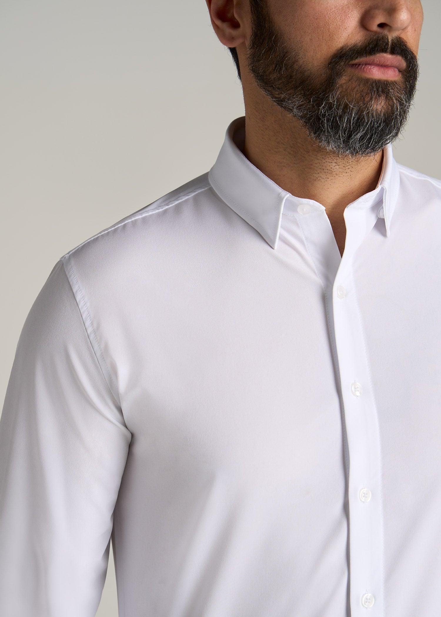 Traveler Stretch Dress Shirt for Tall Men in White Male Product Image