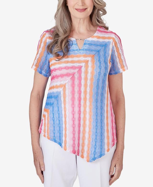 Alfred Dunner Womens Paradise Island Short Sleeve Spliced Stripe Top Product Image