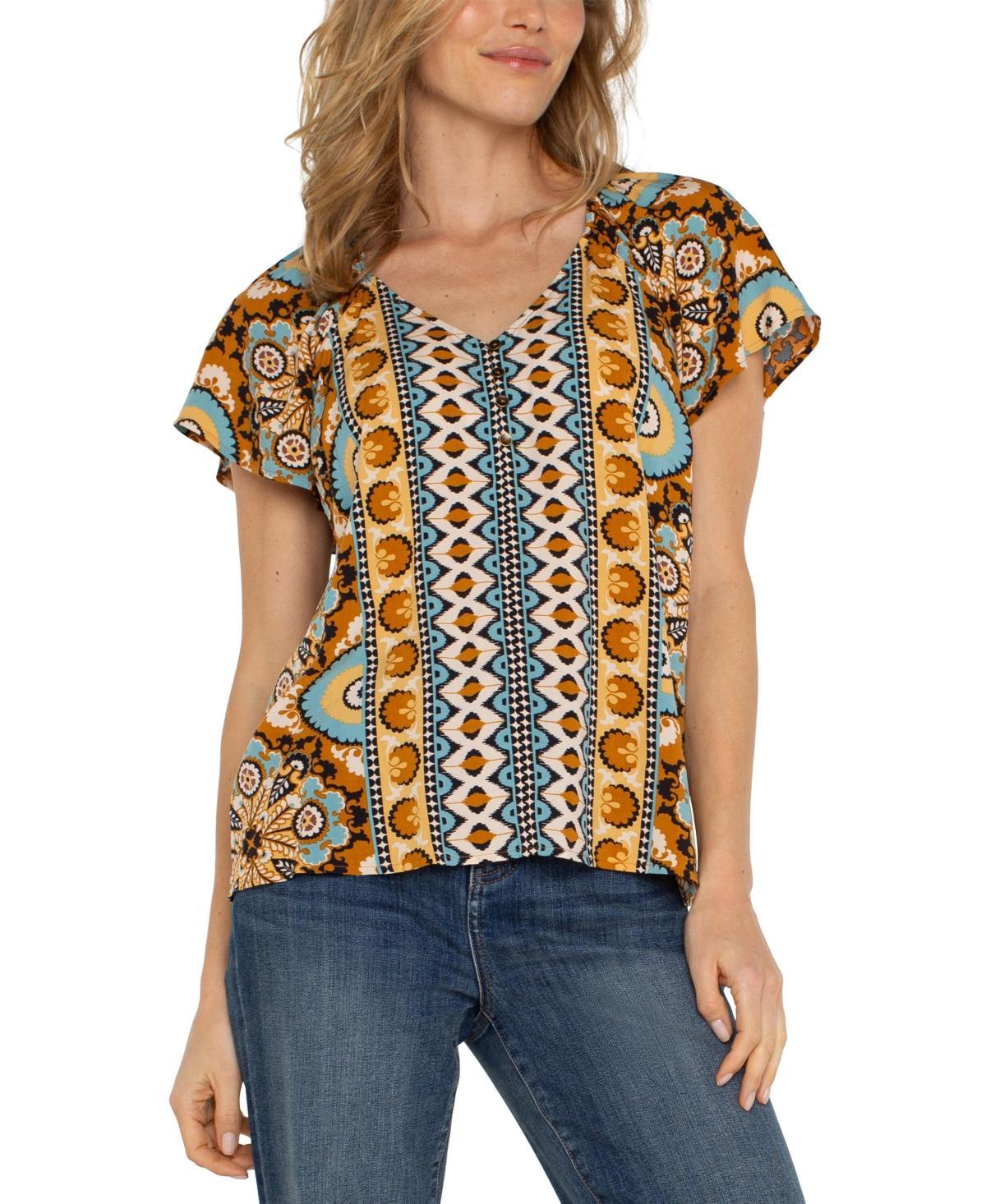 Liverpool Los Angeles Womens Flutter-Sleeve V-Neck Top Product Image