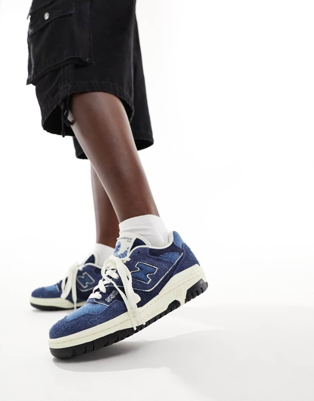 New Balance 550 rubber sole sneakers in denim blue with white detail Product Image