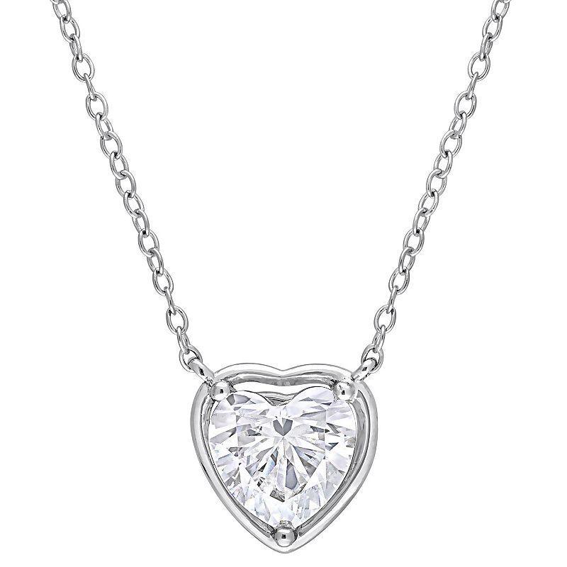 Stella Grace Sterling Silver 2 Carat T.W. Lab-Created Moissanite Halo Heart Necklace, Womens Product Image