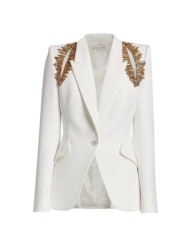 Womens Beaded Leaf-Embellished Blazer Product Image