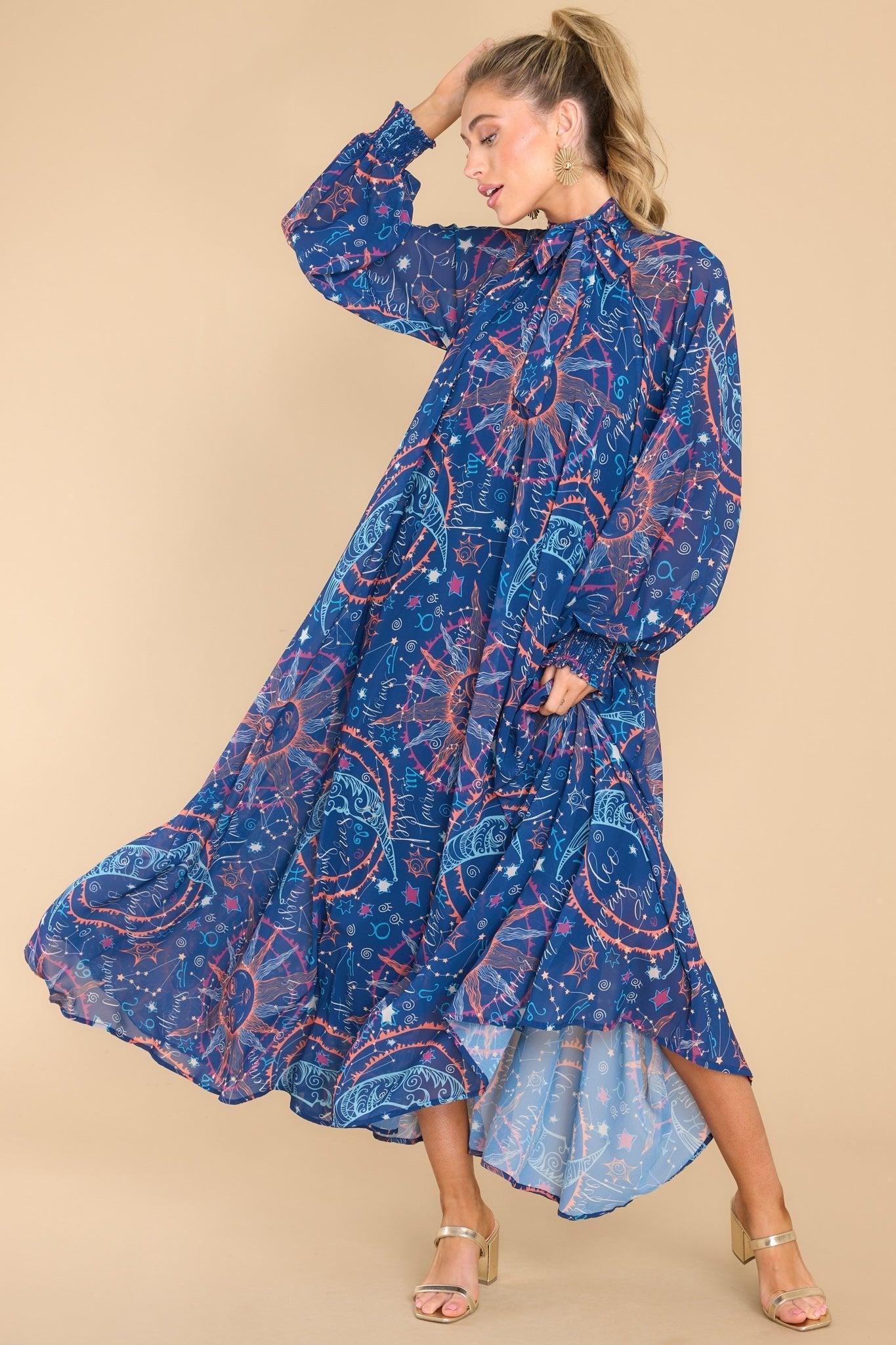 Aura Head In The Stars Navy Multi Print Maxi Dress Product Image