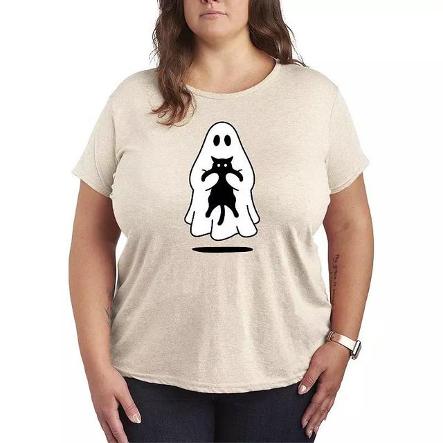 Plus Size Ghost Holding Black Cat Graphic Tee, Womens Product Image