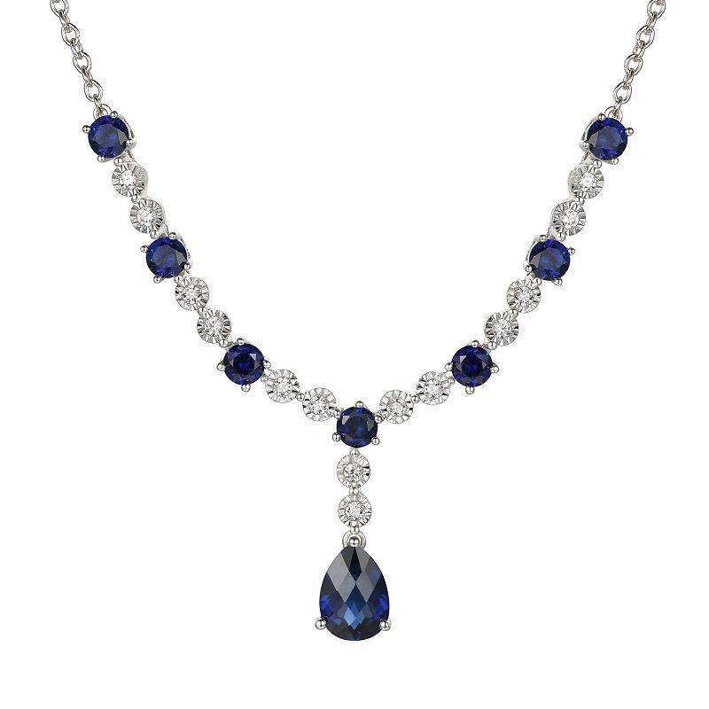 Sterling Silver Lab-Created Sapphire Necklace, Womens Product Image