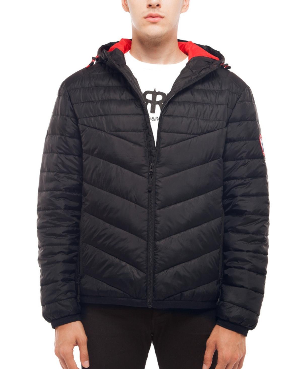 Mens Light Weight Quilted Hooded Puffer Jacket Coat - Night sky/bright white Product Image