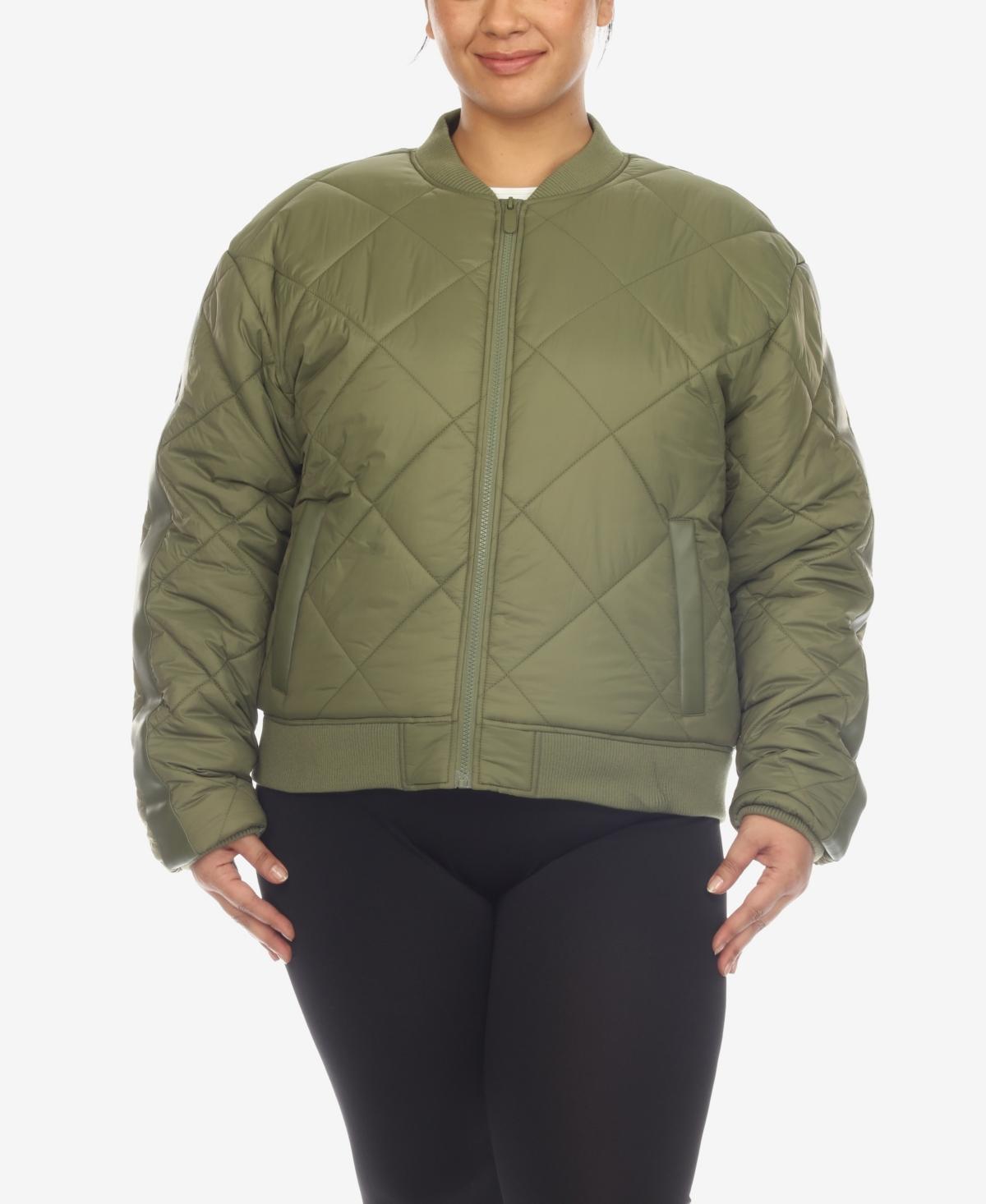 White Mark Plus Size Diamond Quilted Puffer Bomber Jacket Product Image