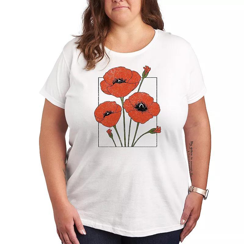 Plus Framed Poppies Graphic Tee, Womens Product Image