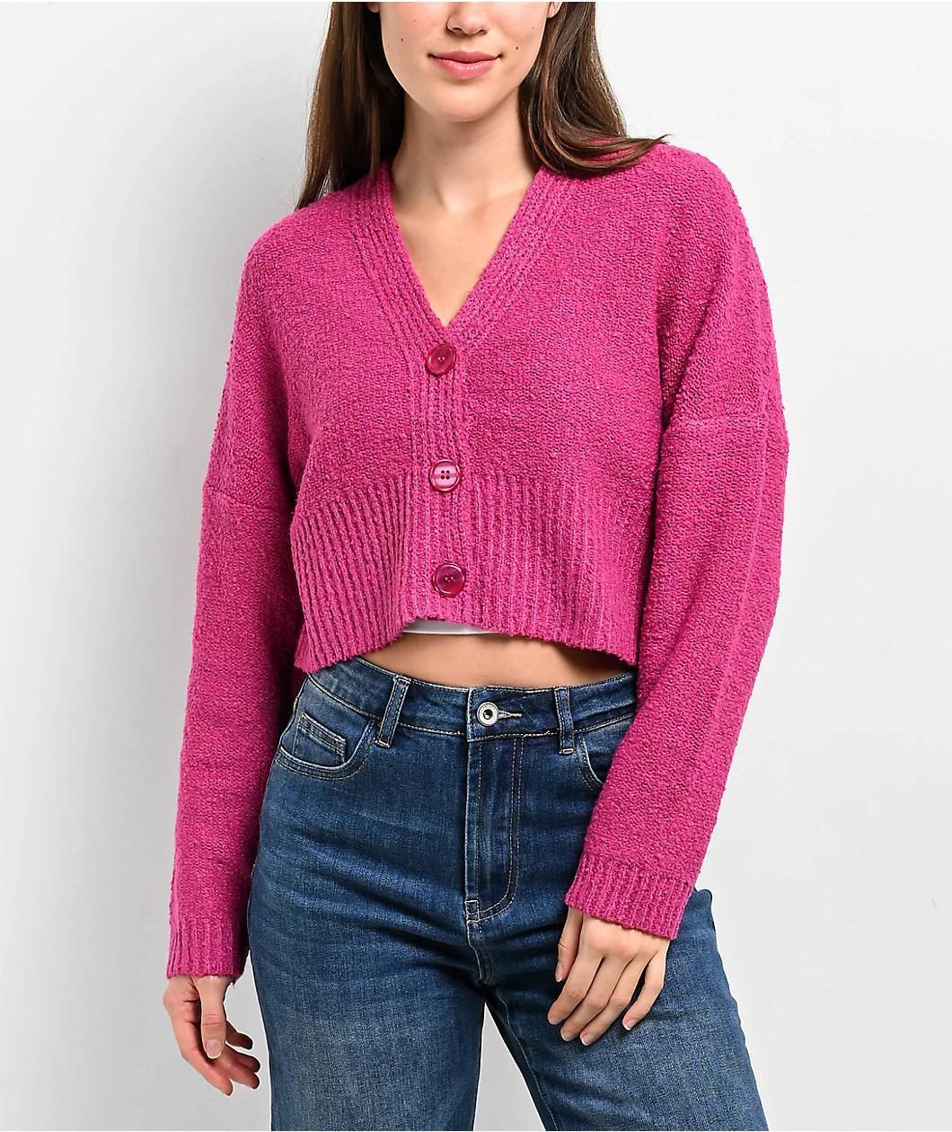 Love Knits NYC Pink Crop Cardigan Product Image