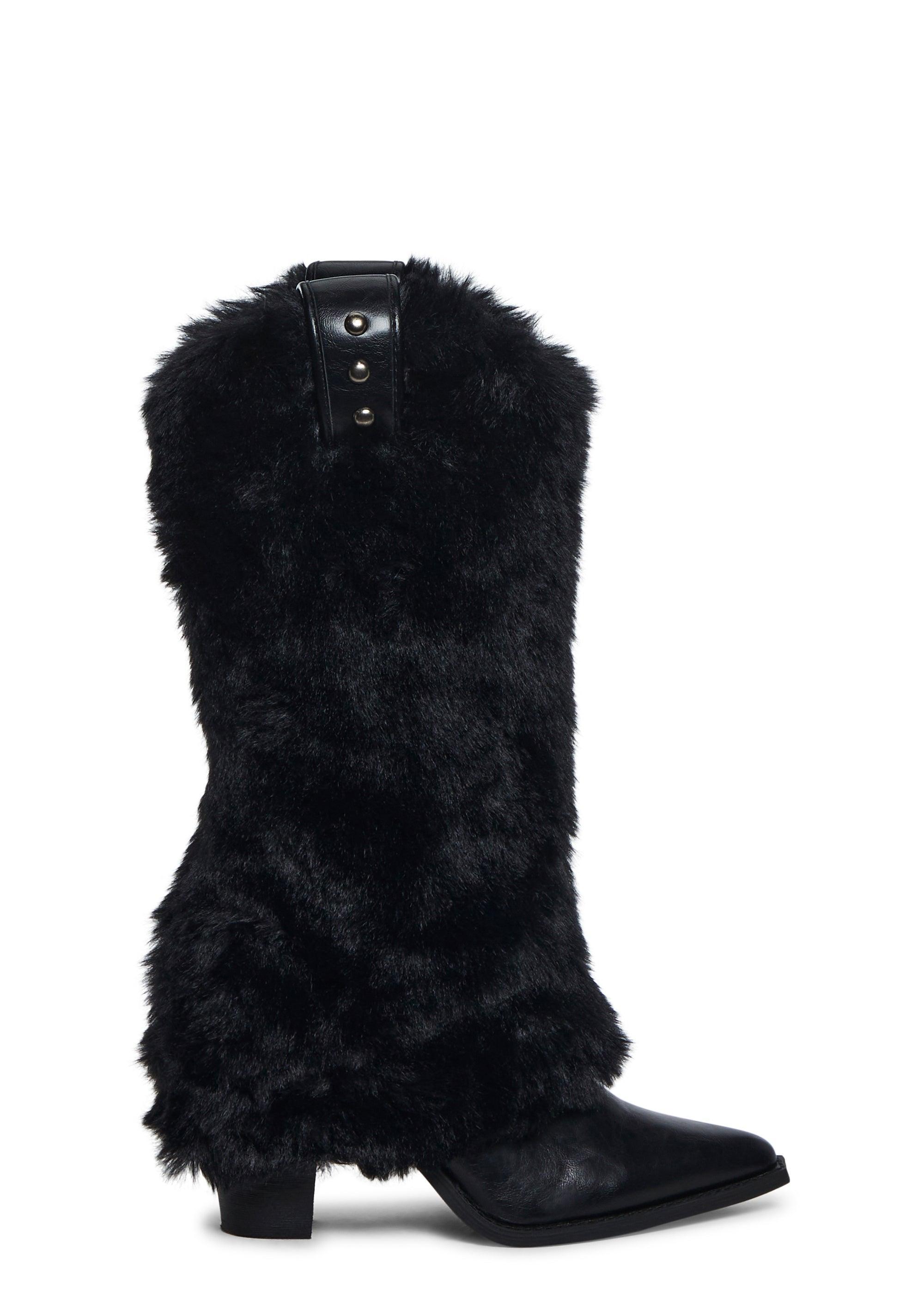 Current Mood Faux Fur Vegan Leather Cowboy Boots - Black product image