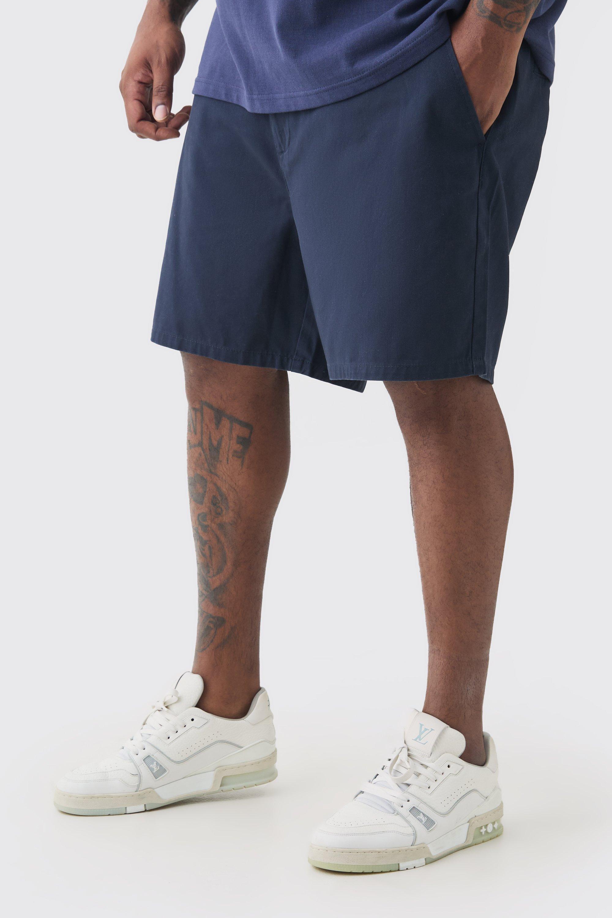 Plus Fixed Waist Navy Relaxed Fit Shorts | boohooMAN USA Product Image