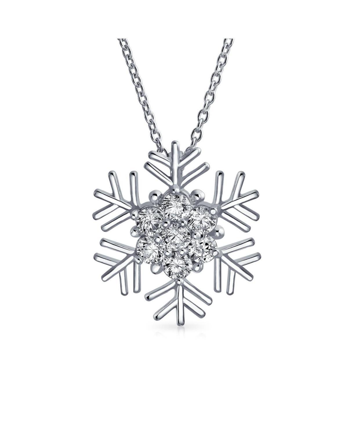 Bling Jewelry Holiday Party Cubic Zirconia Micro Pave Cz Accent Christmas Frozen Winter Sparkling Snowflake Necklace Pendant For Women Teen .925 Sterl Product Image