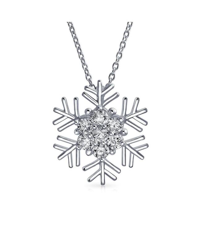 Holiday Party Cubic Zirconia Branch Micro Pave Cz Accent Christmas Frozen Winter Sparkling Snowflake Necklace Pendant For Women Teen .925 Sterling Sil Product Image