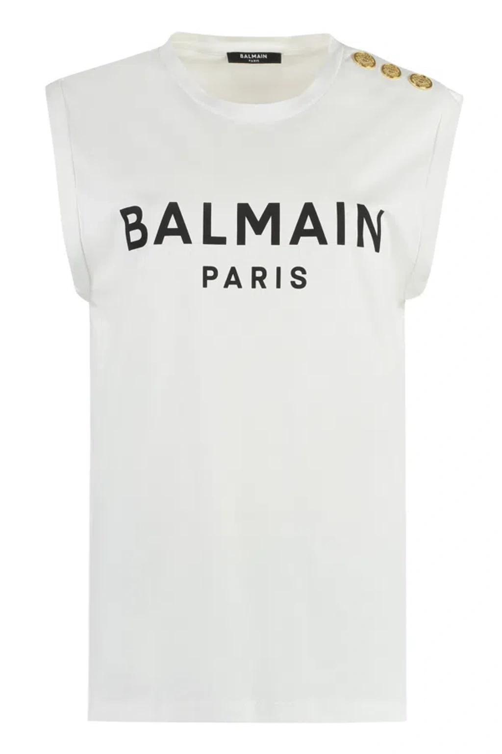 BALMAIN Cotton Tank Top In White Product Image