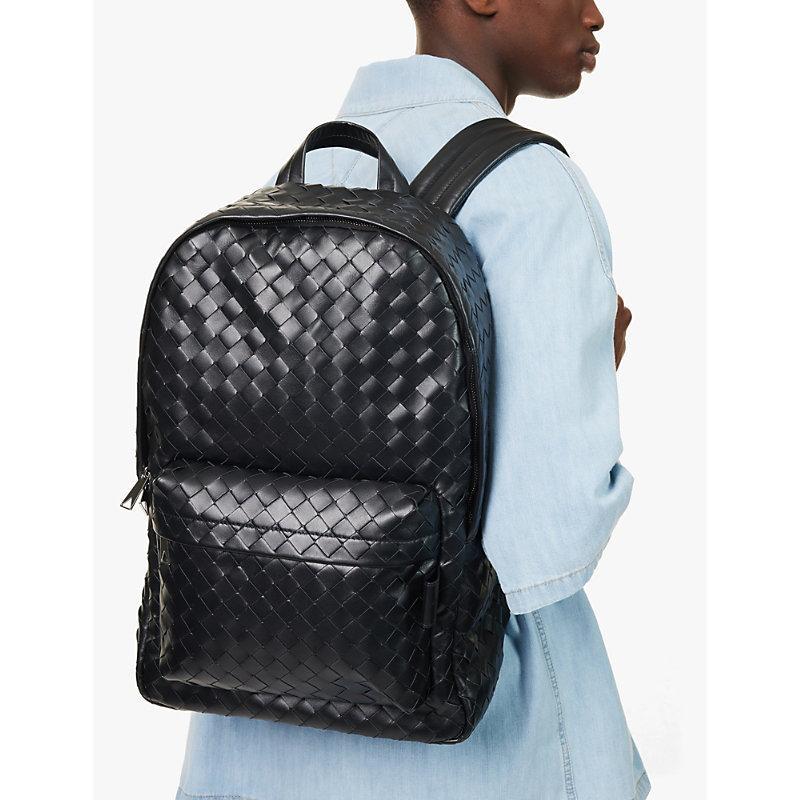 BOTTEGA VENETA Mens Black-silver Intrecciato Leather Backpack Product Image