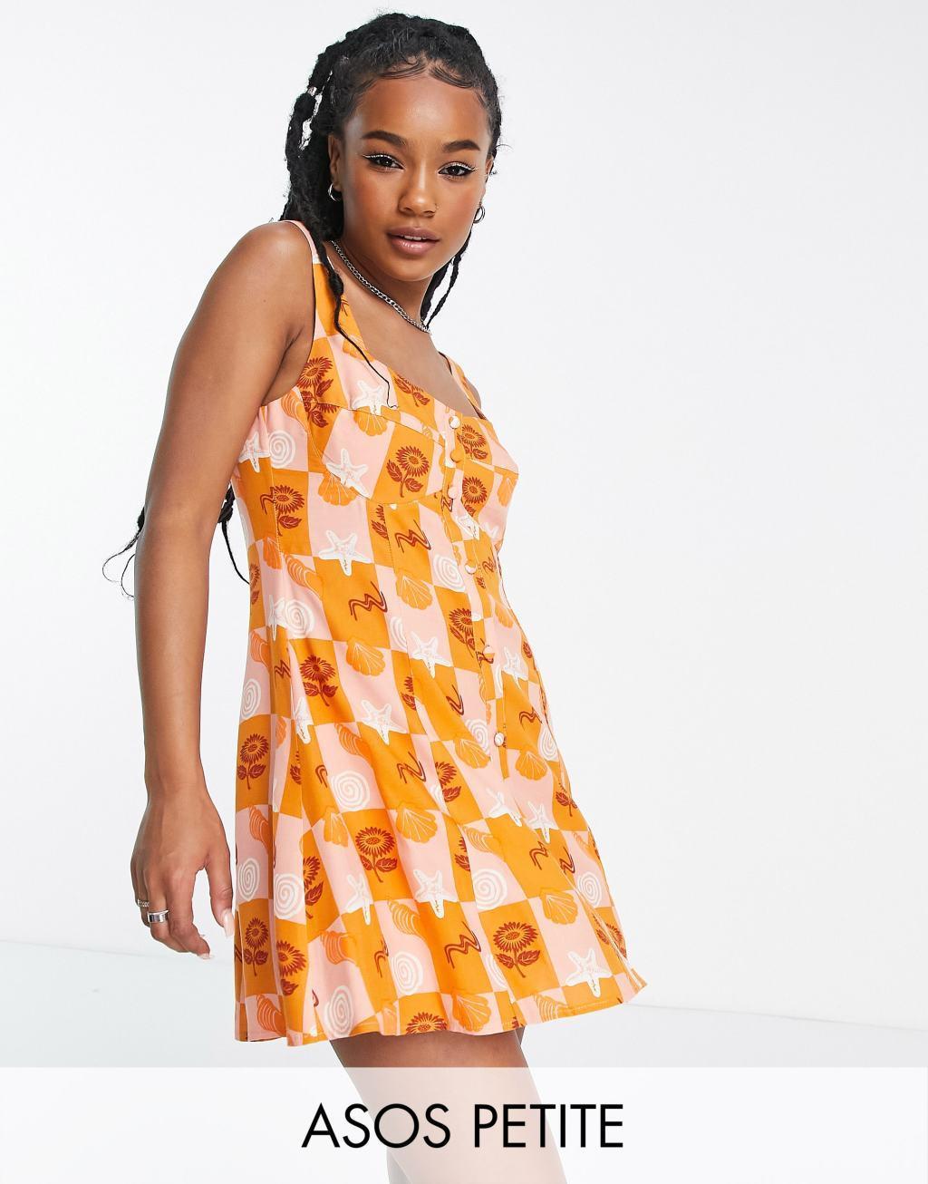 ASOS DESIGN Petite soft mini sundress with bust detail in shell print Product Image