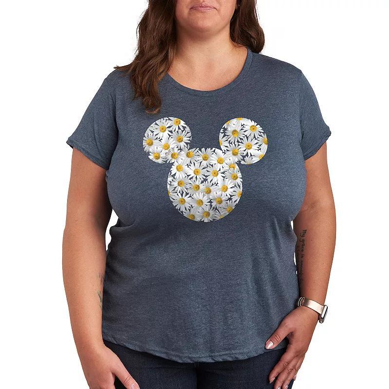 Disneys Mickey Mouse Plus Daisies Graphic Tee, Womens Grey Blue Product Image