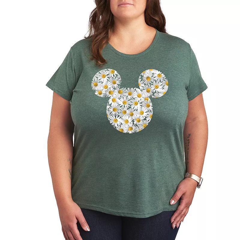 Disneys Mickey Mouse Plus Daisies Graphic Tee, Womens Grey Blue Product Image