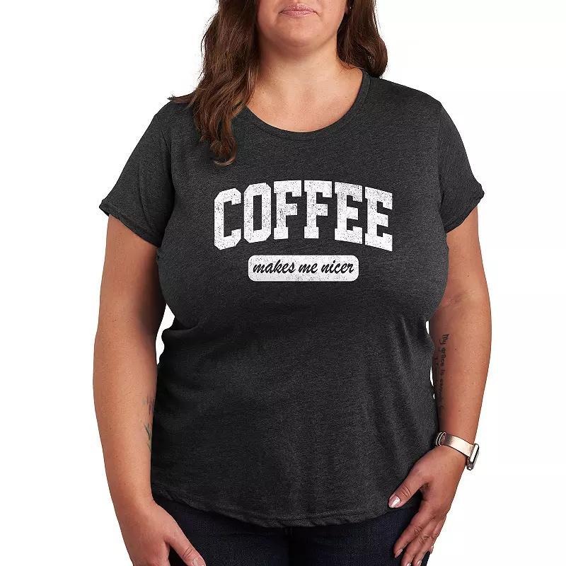 Plus Coffee Makes Me Nicer Graphic Tee, Womens Grey Blue Product Image