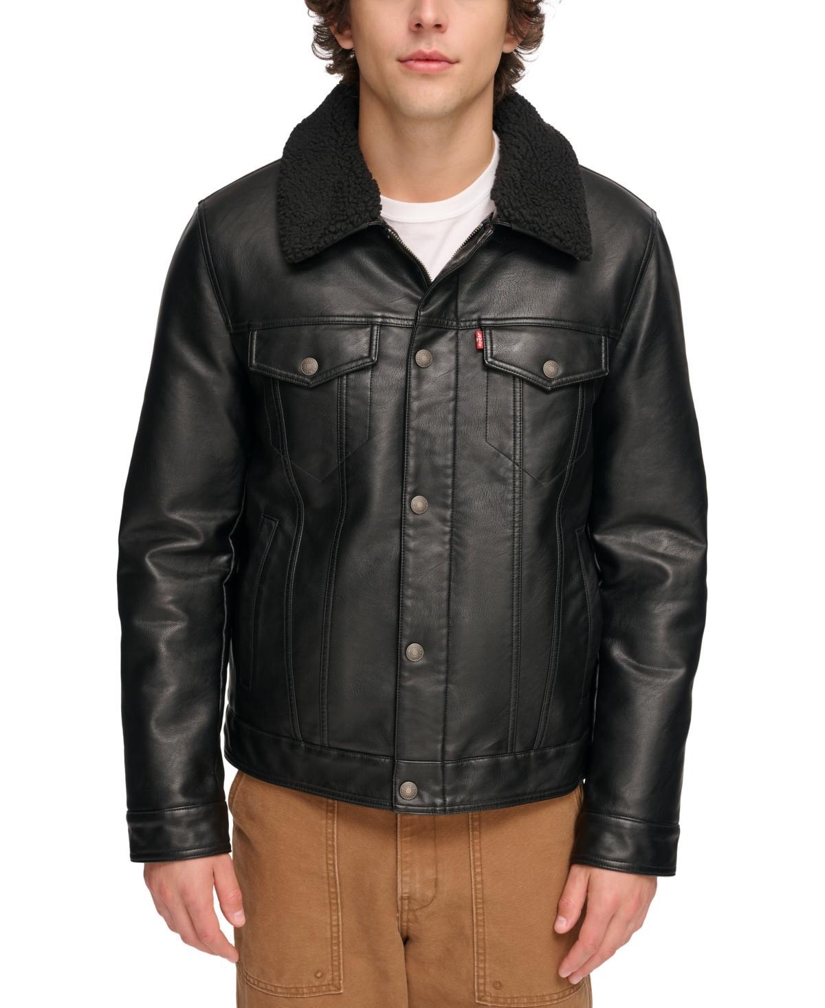 Mens Levis Faux Leather Sherpa Collar Trucker Jacket Product Image