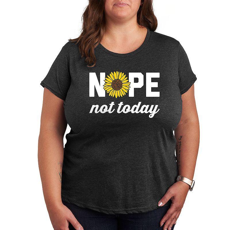 Plus Nope Not Today Sunflower Graphic Tee, Womens Heather Grey Product Image