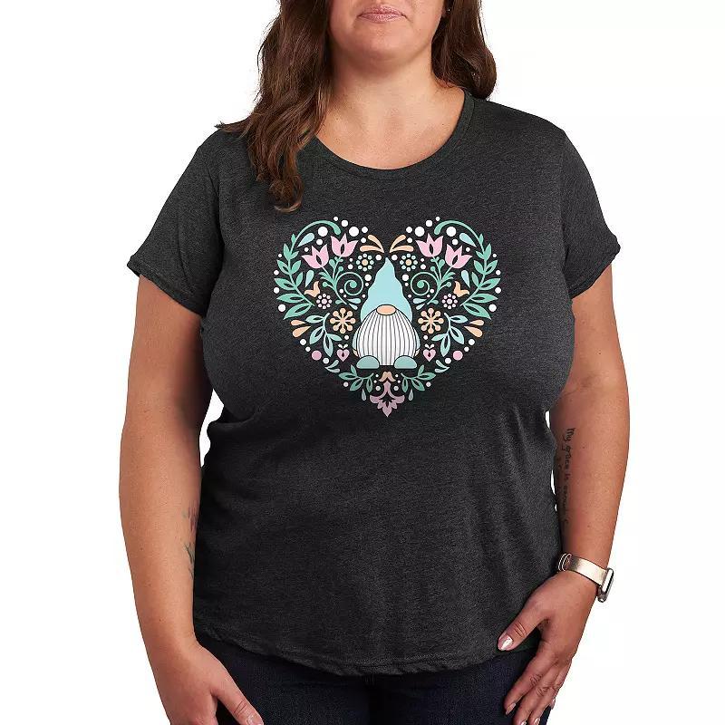 Plus Scandinavian Gnome Heart Graphic Tee, Womens Grey Royal Blue Product Image