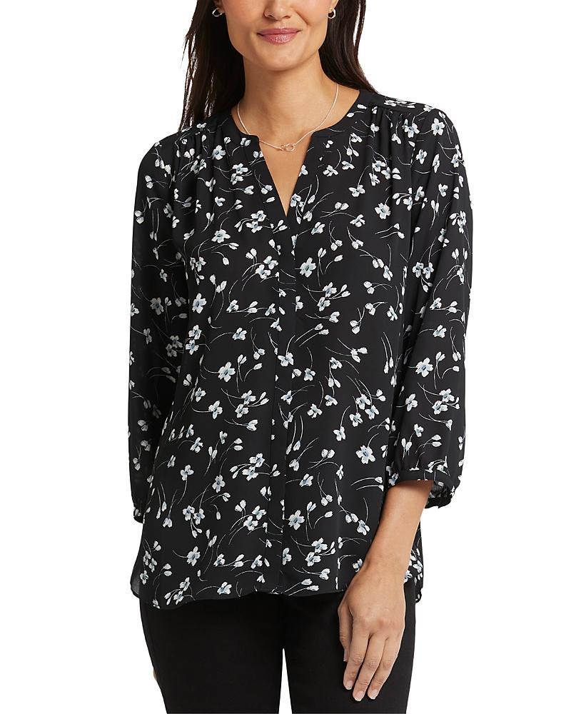 Nydj Three Quarter Sleeve Printed Pintucked Back Blouse Product Image