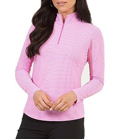 IBKUL Essential Mini Check Long Sleeve Quarter Zip Top Product Image