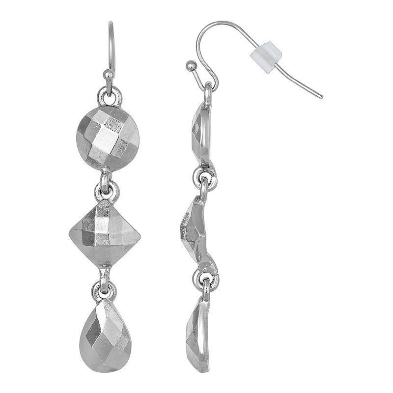 1928 Faceted Teardrop Linear Drip Earrings, Womens, Silver Tone Product Image