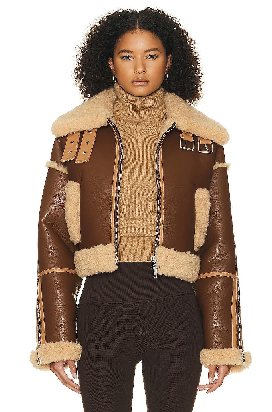 Helsa Cropped Faux Shearling Jacket Size L. Product Image