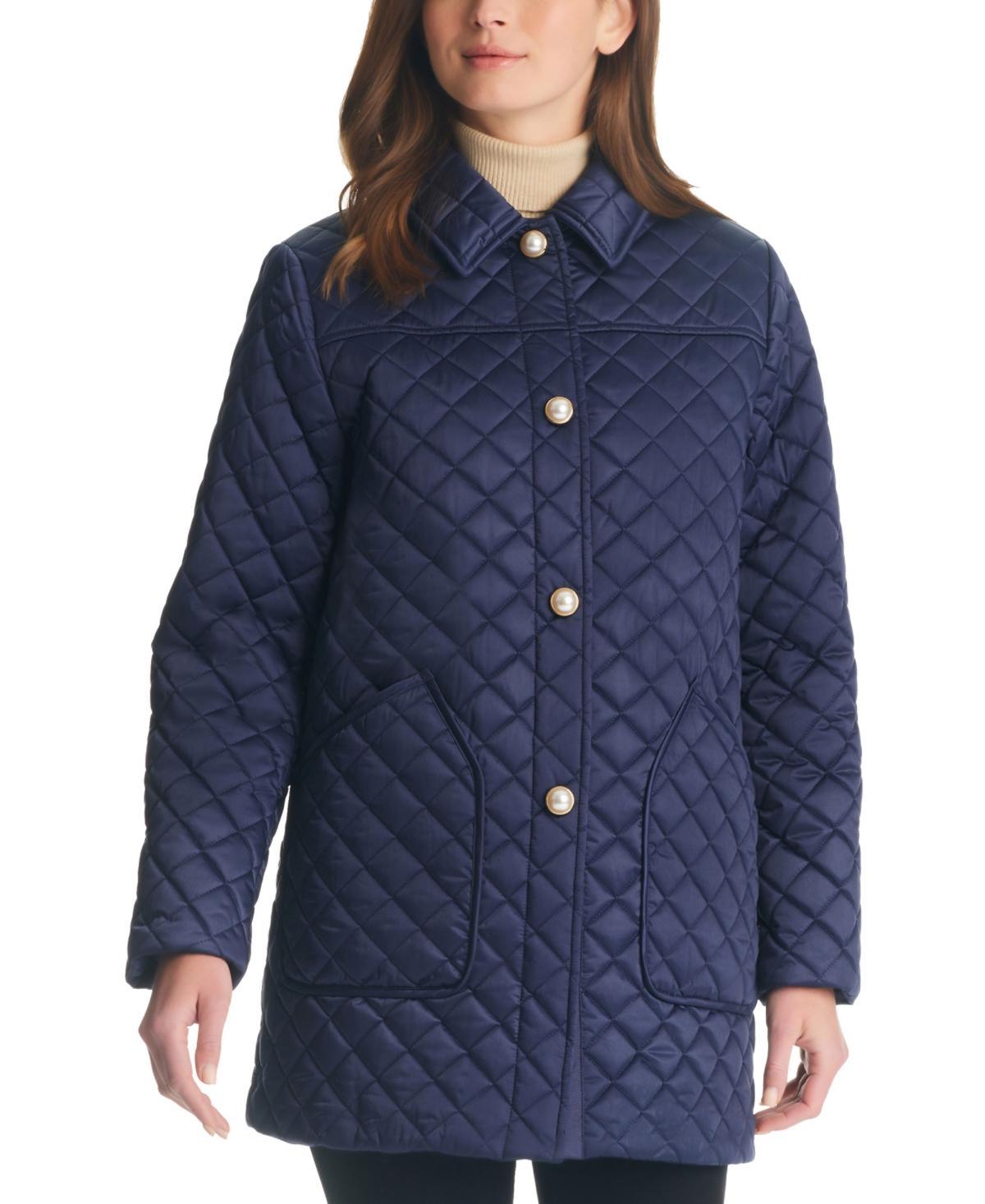 kate spade new york Womens Imitation-Pearl-Button Quilted Coat Product Image