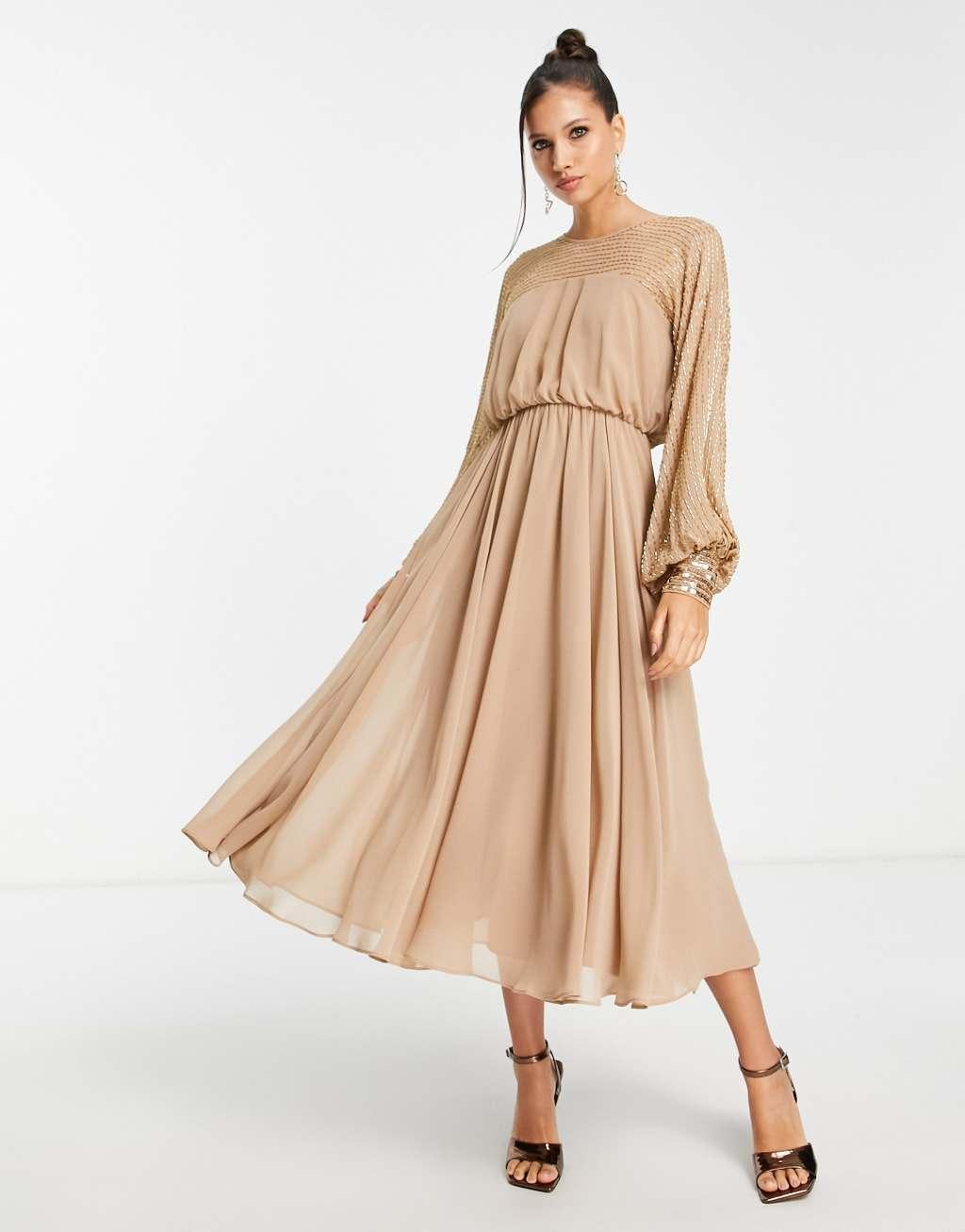 ASOS DESIGN midi dress with linear yoke embellishment Product Image