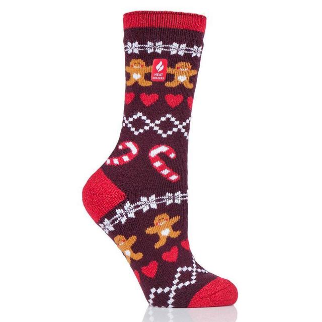 Womens Heat Holders Lite 5X Warmer Festive Gingerbread Midweight Thermal Socks Red Product Image