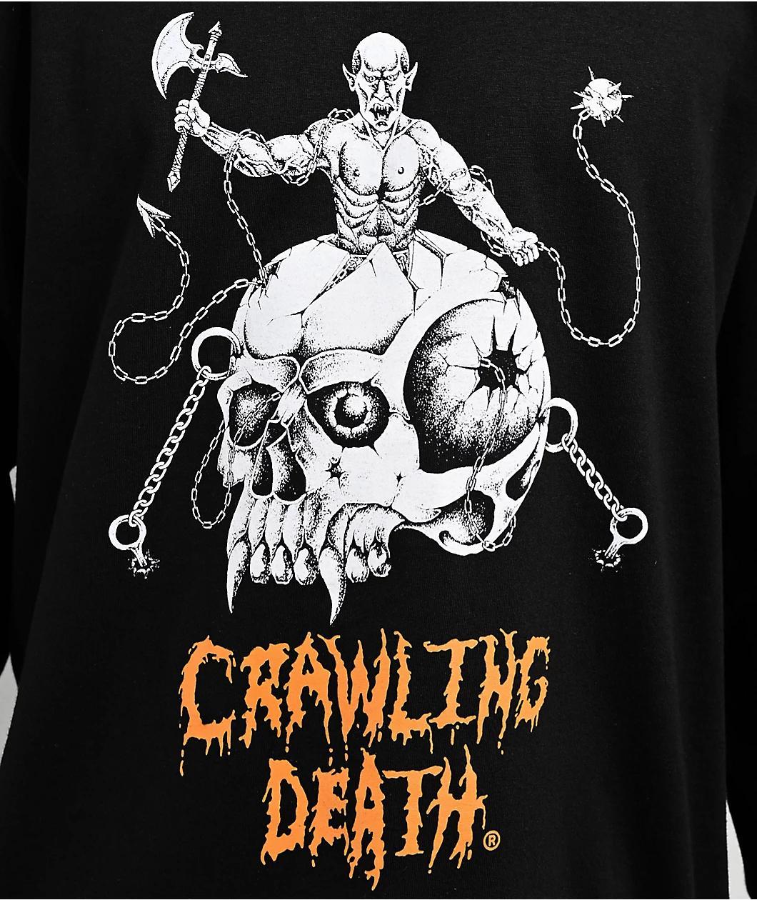 Crawling Death Skull Fighter Black Long Sleeve T-Shirt Product Image