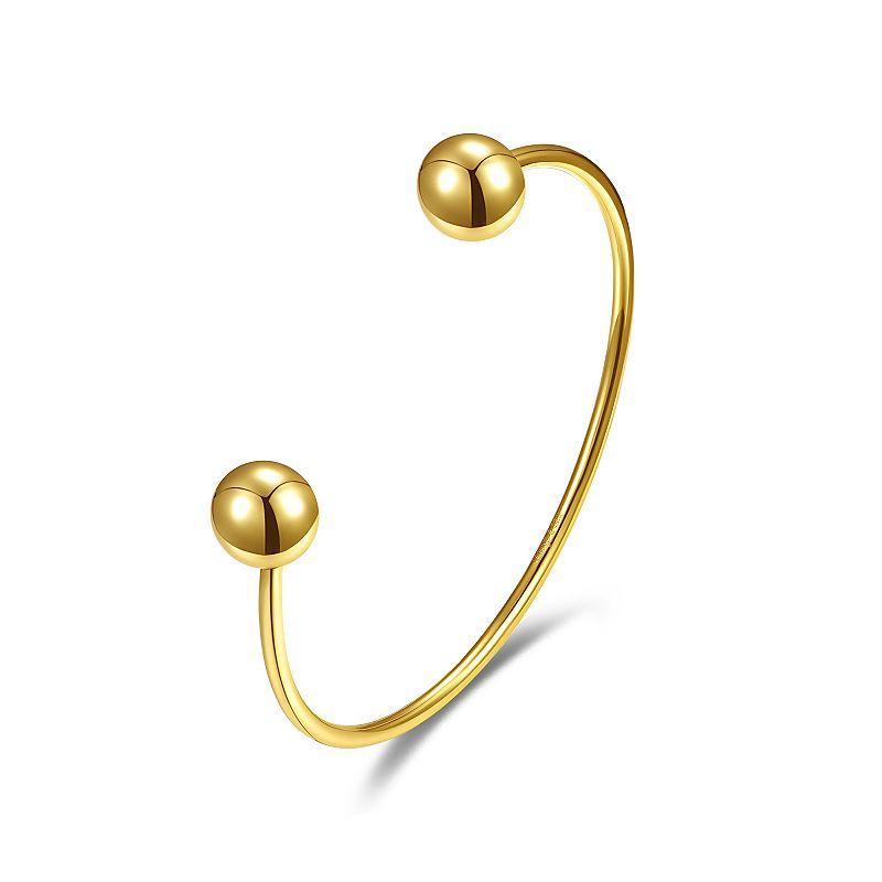 14k Gold Plated Ball Capped Open Cuff Bangle Bracelet, Womens Gold Tone Product Image