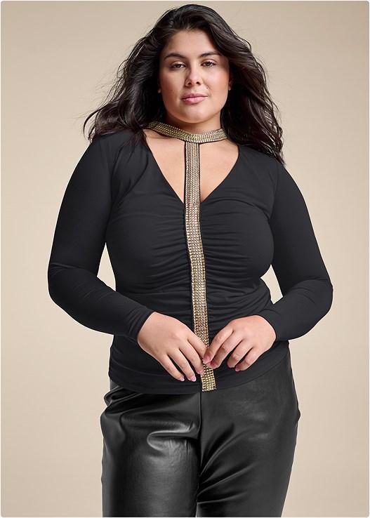 Embellished Trim Ruched Top Product Image