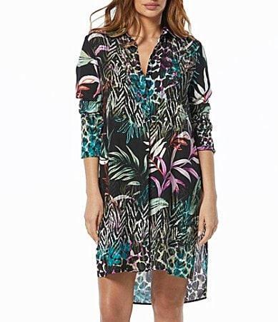 Carmen Marc Valvo Womens Printed Tie-Front Swim Cover-Up Shirt Product Image