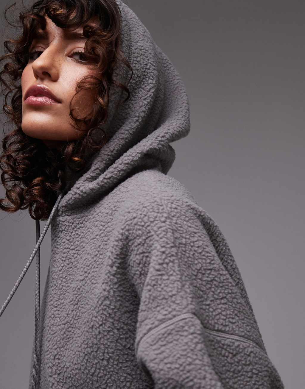 Topshop oversized borg hoodie in slate - part of a set Product Image