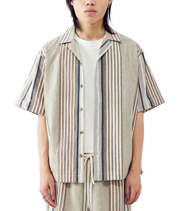 BDG Urban Outfitters Woven Revere Stripe Print Short Sleeve Button Front Shirt Product Image