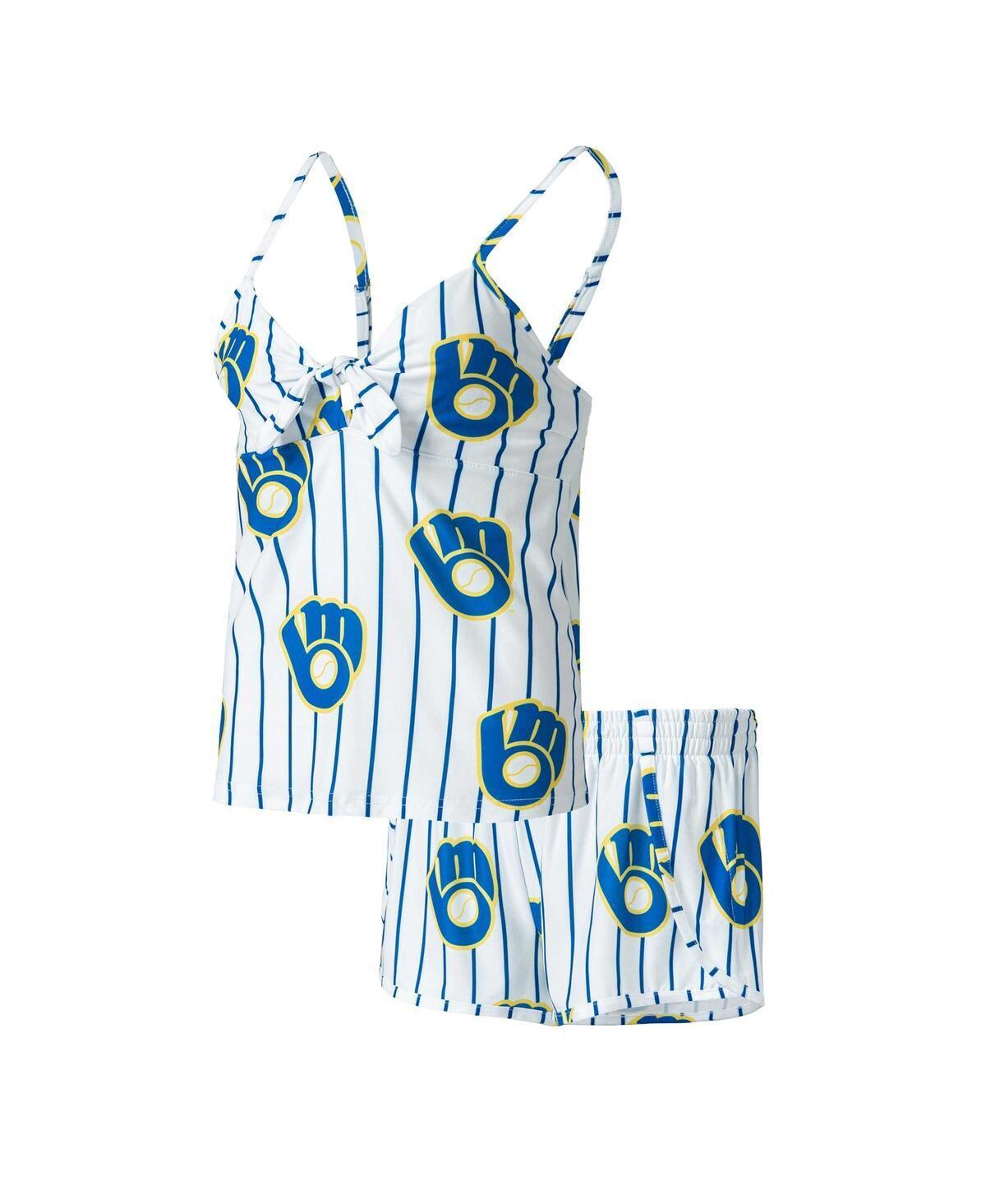 Womens Concepts Sport White Milwaukee Brewers Reel Allover Print Tank Top & Shorts Sleep Set Product Image