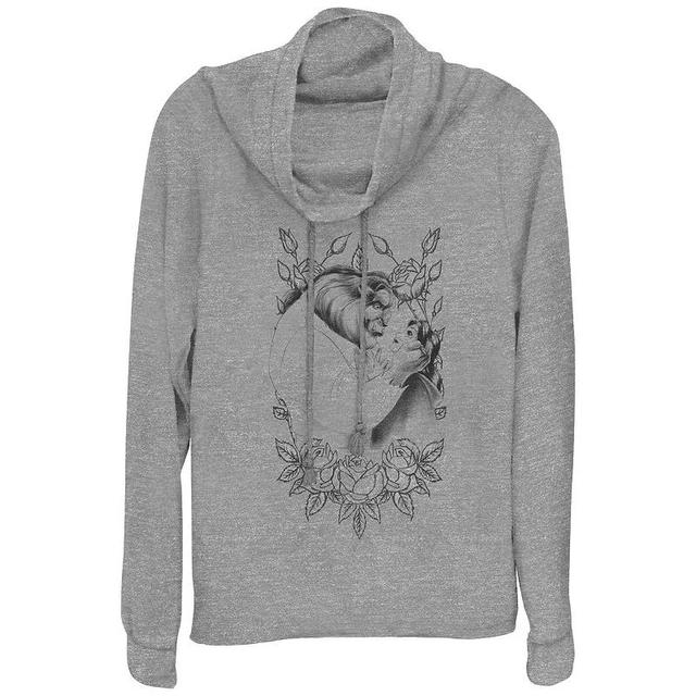 Disneys Beauty And The Beast Belle And Beast Rose Sketch Plus Size Cowlneck Graphic Lightweight Long Sleeve, Womens Gray Grey Product Image