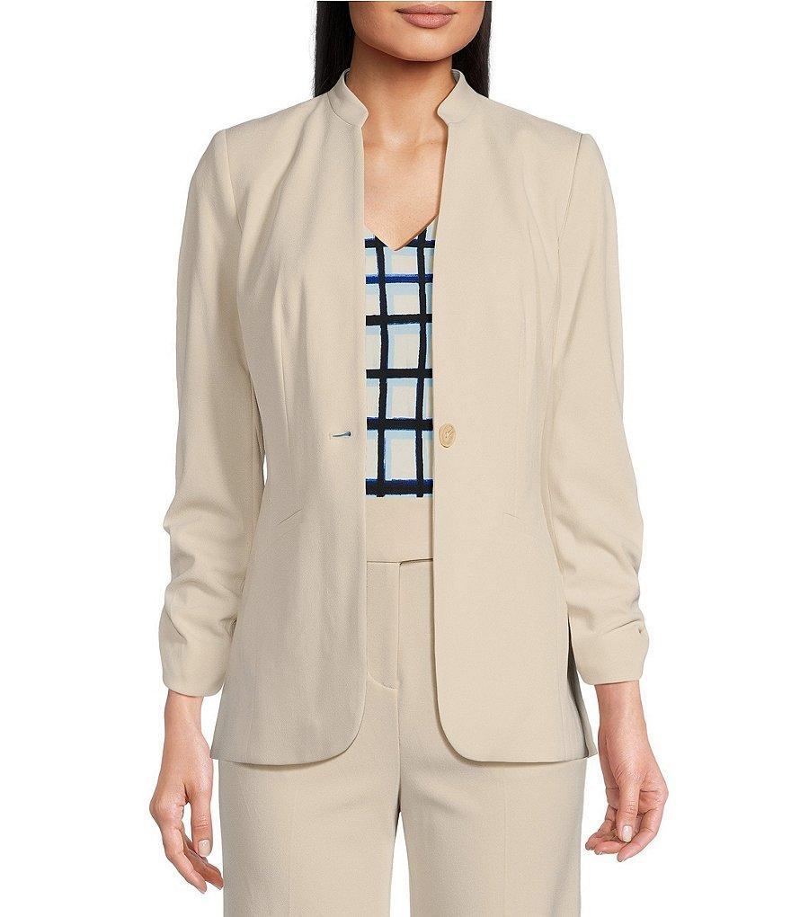 Calvin Klein Petite Size Scuba Crepe Mandarin Collar Pocketed Single Button Front Jacket Product Image