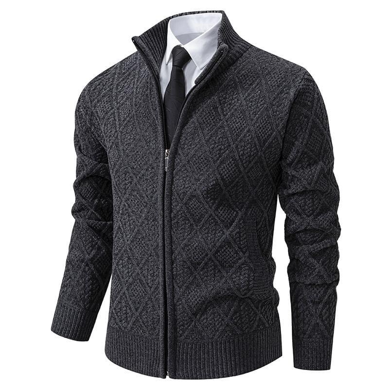 Mock Neck Jacquard Zip Cardigan Product Image