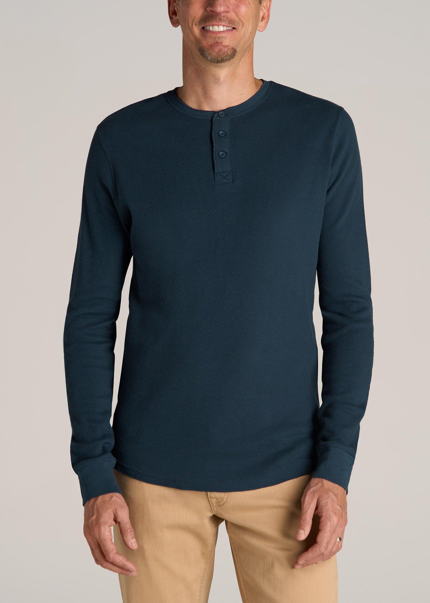 Double Honeycomb Thermal Long-Sleeve Henley Shirt for Tall Men in True Navy product image