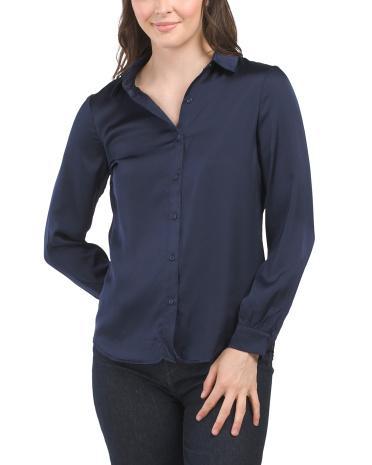 Long Sleeve Satin Shirt for Women | Polyester Product Image