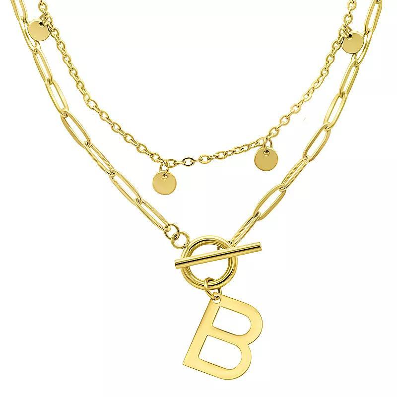 Adornia 14k Gold Plated Layered Initial Toggle Necklace, Womens Yellow Product Image