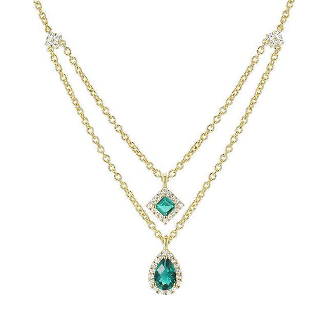 14k Gold Over Silver Lab-Created Emerald & White Sapphire Double Layer Necklace, Womens Green Product Image