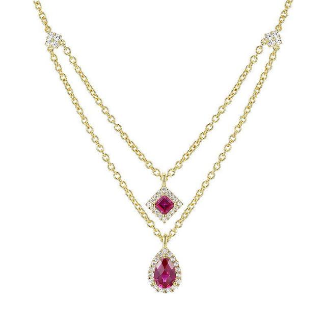 14k Gold Over Silver Lab-Created Ruby & White Sapphire Double Layer Necklace, Womens Gold Tone Product Image