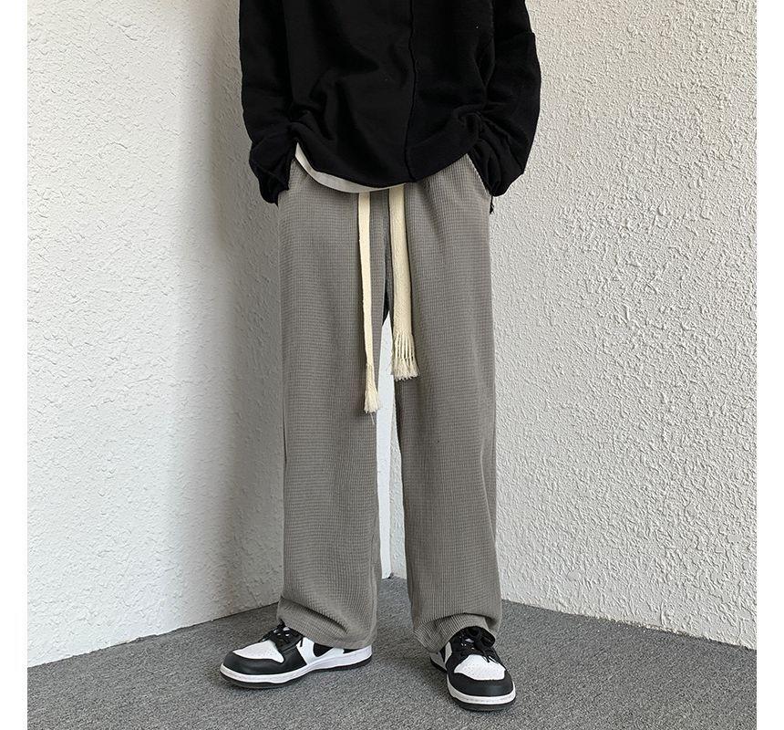 Drawstring Waist Plain Corduroy Wide Leg Pants Product Image