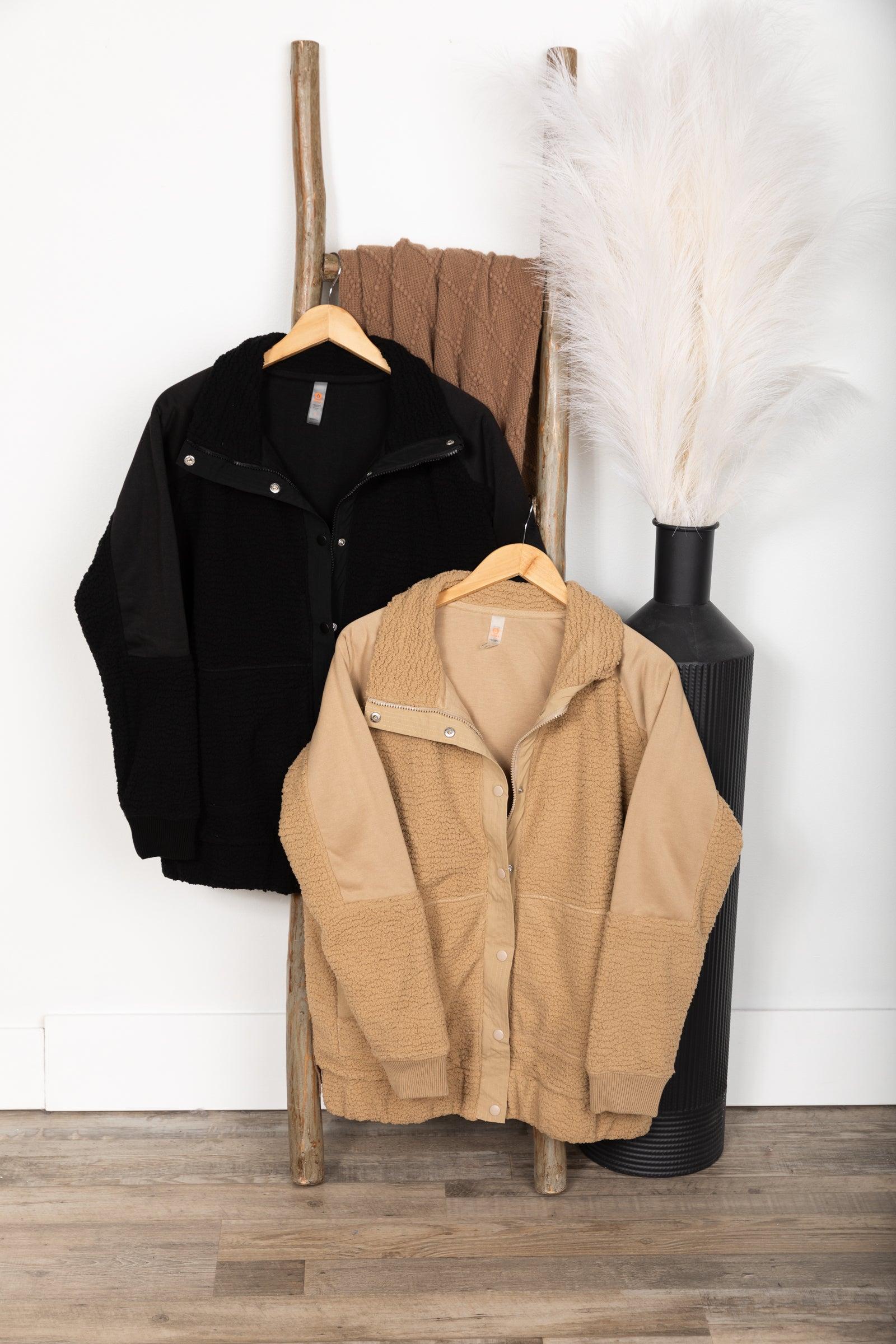 Front Snap Boyfriend Sherpa Jacket Product Image